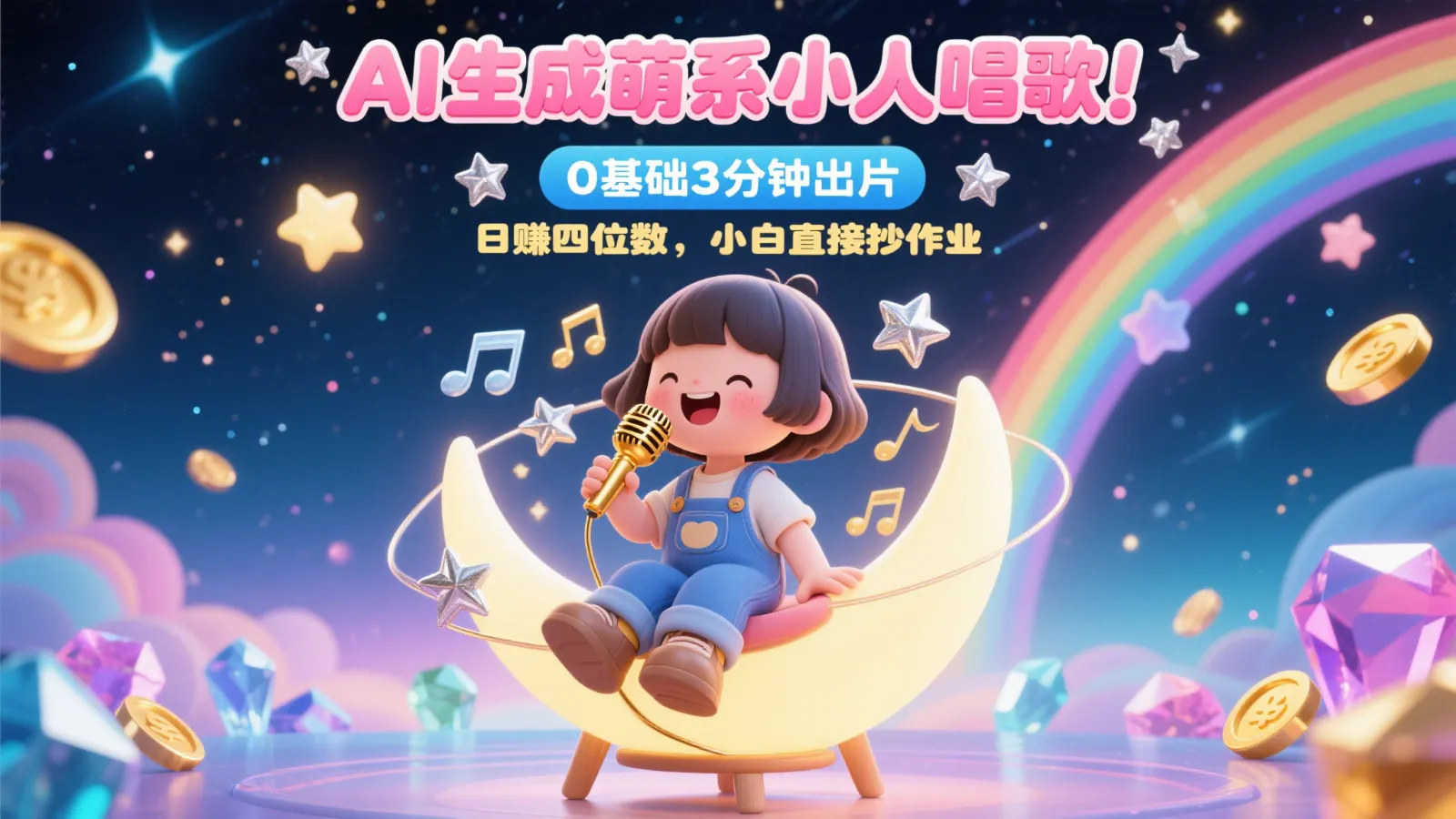 AI生成萌系小人唱歌！0基础3分钟出片，28个作品涨粉9万，日赚四位数，小白直接抄作业-来缘阁