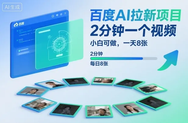 百度AI拉新项目，2分钟一个视频，小白可做，一天8张【附案例+保姆级教程】-来缘阁