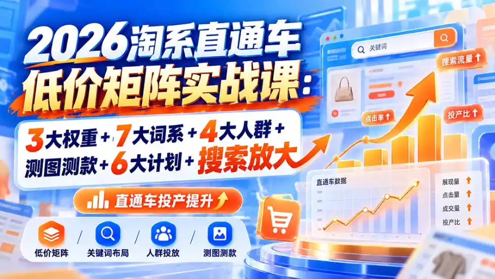2026淘系直通车低价矩阵实战课：3大权重+7大词系+4大人群+测图测款+6大计划+搜索放大-来缘阁