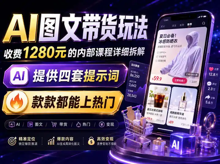 AI图文带货内部玩法，1280内部课程对外系统拆解，看完直接上手变现！-来缘阁