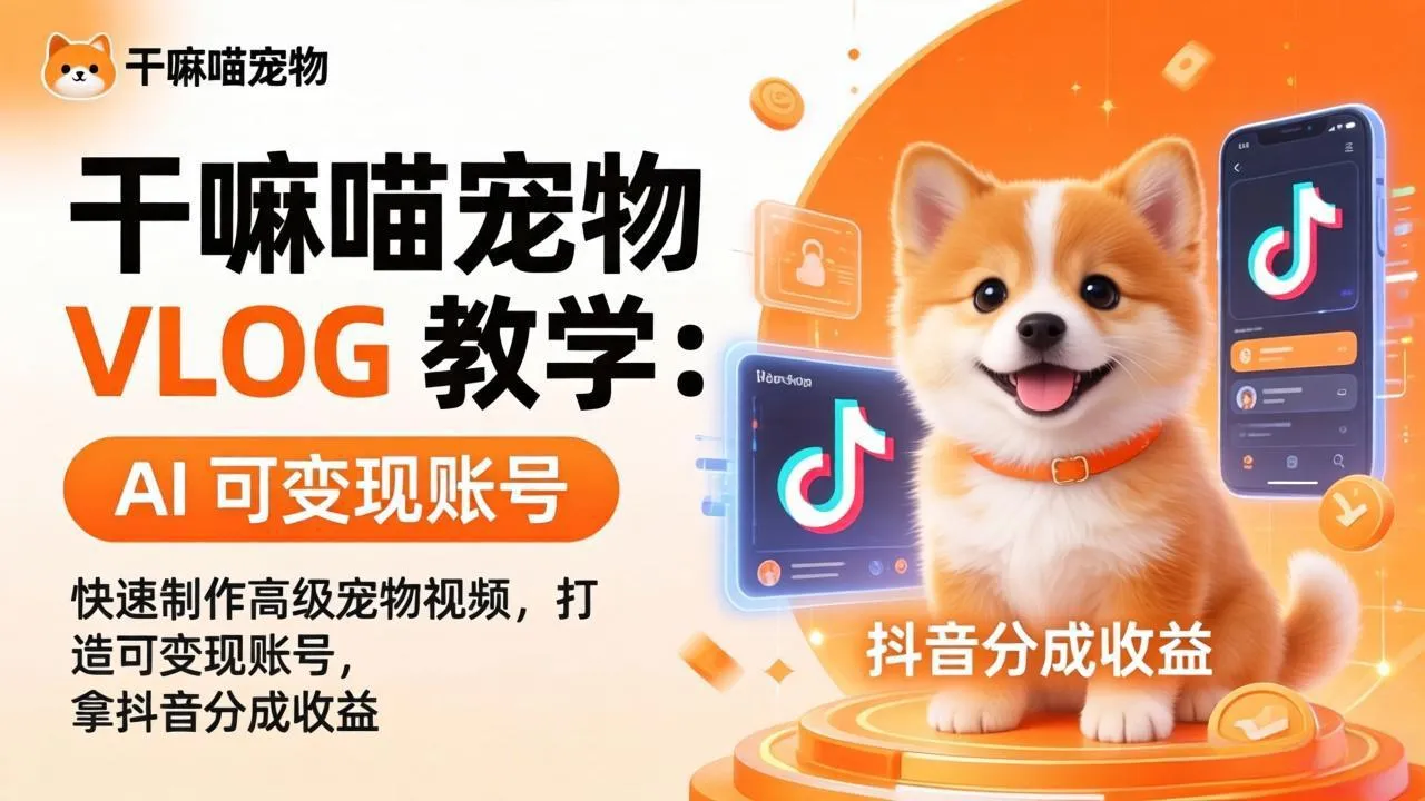 干嘛喵宠物 VLOG 教学：AI 快速制作高级宠物视频，打造可变现账号，拿抖音分成收益-来缘阁