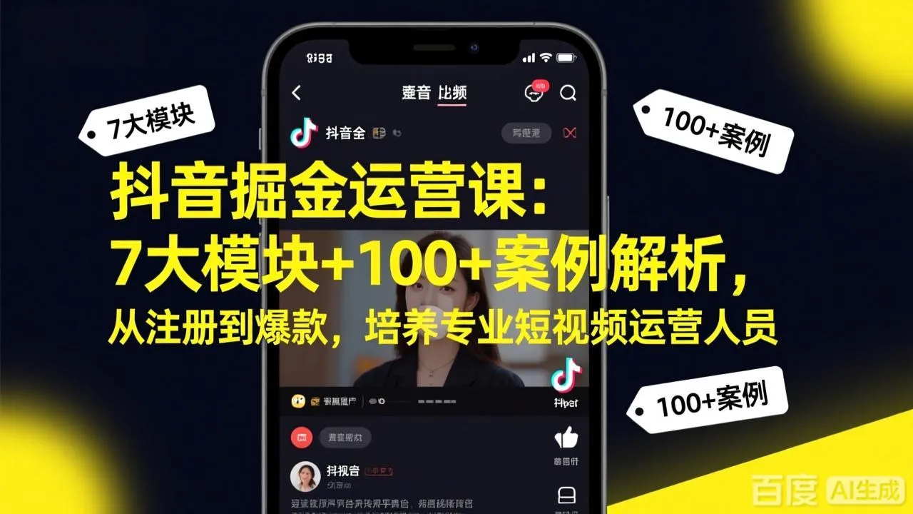 抖音掘金运营课:7大模块+100+案例解析,从注册到爆款,培养专业短视频运营人员-来缘阁
