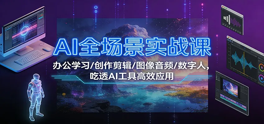 AI全场景实战课：办公学习/创作剪辑/图像音频/数字人，吃透AI工具高效应用-来缘阁
