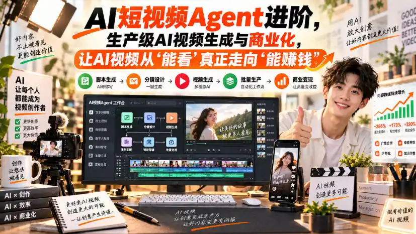 AI短视频Agent进阶,生产级AI视频生成与商业化,让AI视频从”能看”真正走向”能賺钱”-来缘阁
