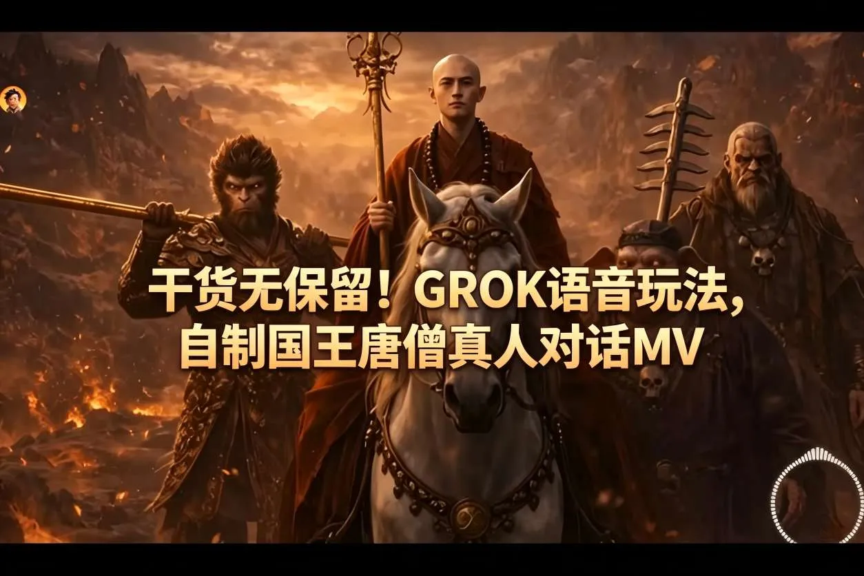 干货无保留！GROK语音玩法，自制国王唐僧真人对话MV-来缘阁