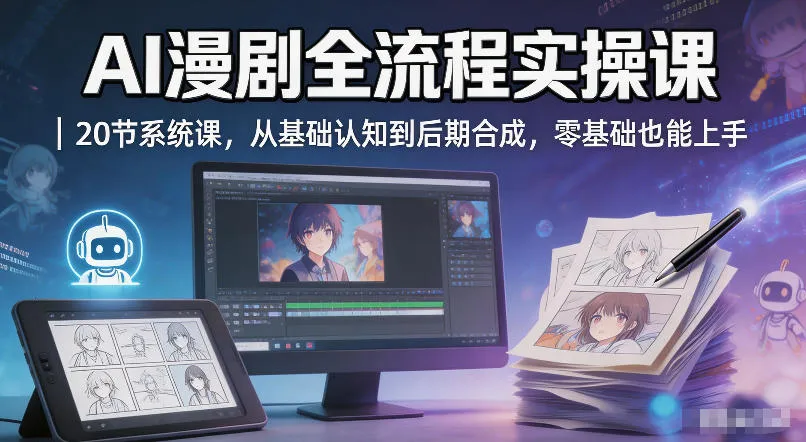 AI漫剧全流程实操课｜20节系统课，从基础认知到后期合成，零基础也能上手-来缘阁