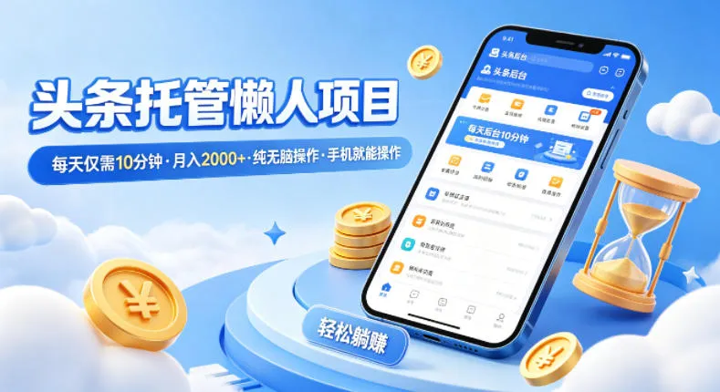 头条托管懒人项目，每天仅需10分钟，月入2000+，纯无脑操作，手机就能操作【揭秘】-来缘阁