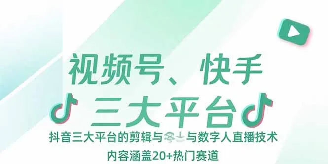 视频号、快手、抖音三大平台的剪辑与数字人直播技术，内容涵盖20+热门赛道-来缘阁