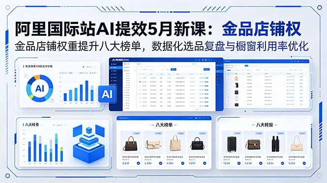 阿里国际站AI提效5月新课:金品店铺权重提升八大榜单,数据化选品复盘与橱窗利用率优化-来缘阁