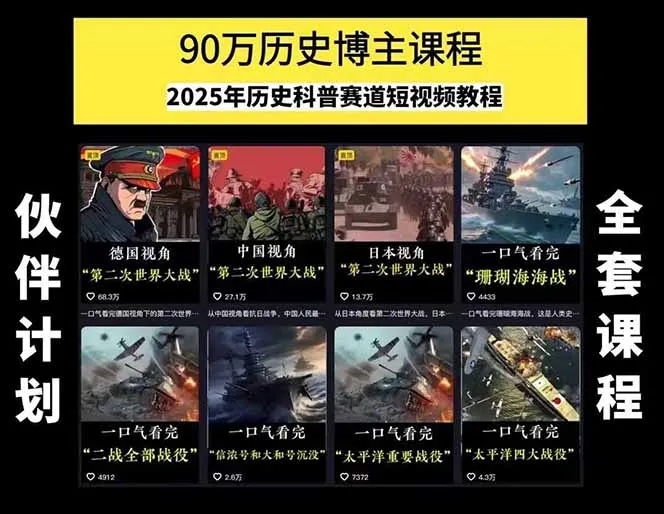 图片[1]-历史短视频赛道变现课，百集素材库应用，文案剪辑技巧，账号运营全案-来缘阁