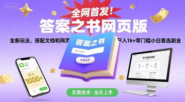 全网首发！答案之书网页版，全新玩法，搭配文档和网页，日入1k+零门槛小白首选副业【揭秘】-来缘阁