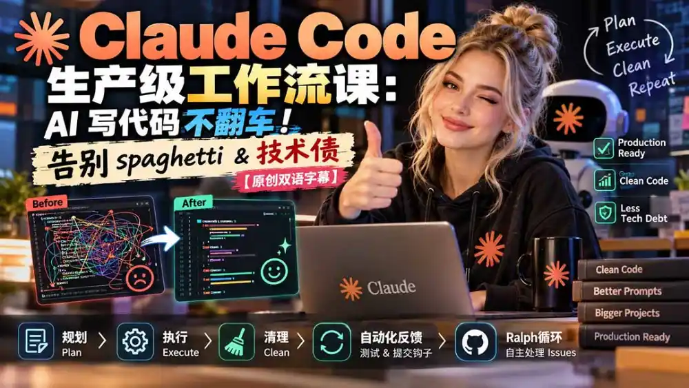 Claude Code 生产级工作流课：AI 写代码不翻车！告别 spaghetti & 技术债【原创双语字幕】-来缘阁