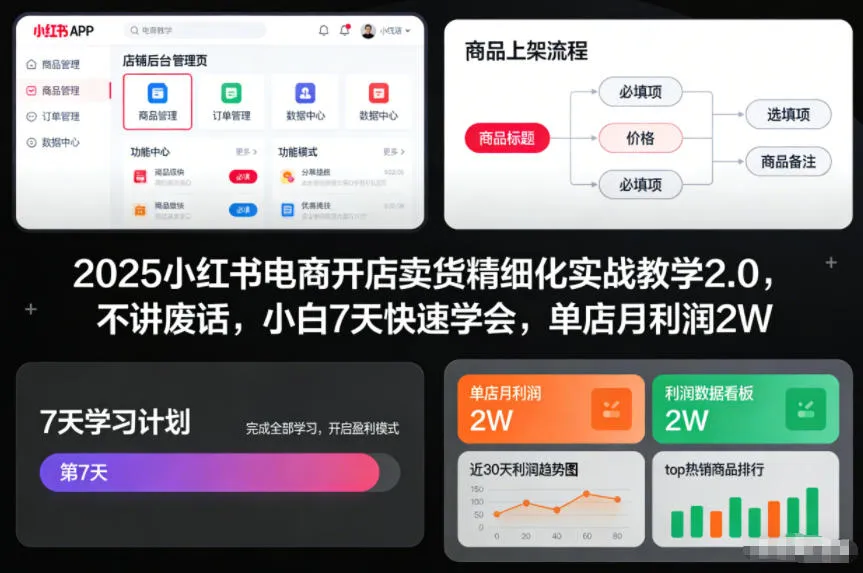 2025小红书电商开店卖货精细化实战教学2.0，不讲废话，小白7天快速学会，单店月利润2W-来缘阁