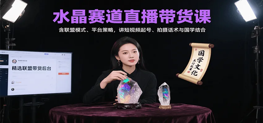 水晶赛道直播带货课：含联盟模式、平台策略，讲短视频起号、拍摄话术与国学结合-来缘阁