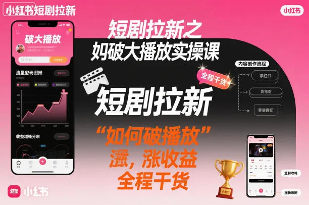 短剧拉新之小红书如何破大播放实操课，如何破播放，涨收益，全程干货-来缘阁