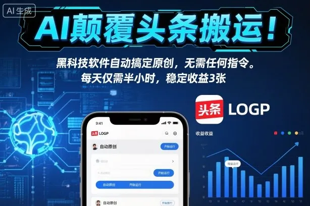AI颠覆头条搬运！黑科技软件自动搞定原创，无需任何指令。每天仅需半小时，稳定收益3张【揭秘】-来缘阁