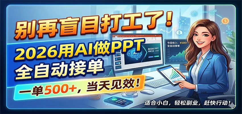 别再盲目打工了!2026用AI做PPT全自动接单,一单5张+,当天见效!-来缘阁