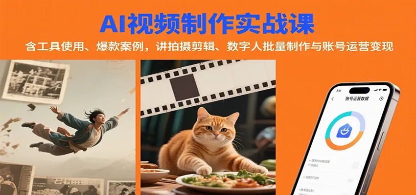 AI视频制作实战：含工具使用、爆款案例，讲拍摄剪辑、数字人批量制作与账号运营变现-来缘阁