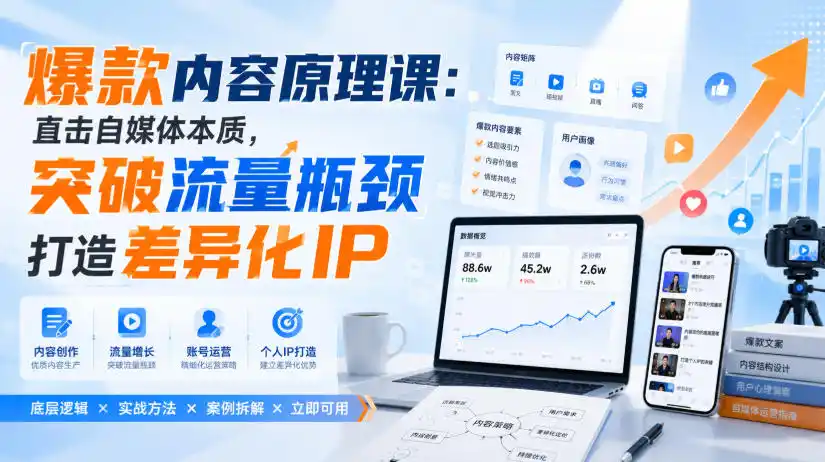 爆款内容原理课:直击自媒体本质,突破流量瓶颈打造差异化IP-来缘阁