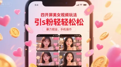 四开屏美女视频玩法,引s粉轻轻松松,暴力掘金,手机操作【揭秘】-来缘阁