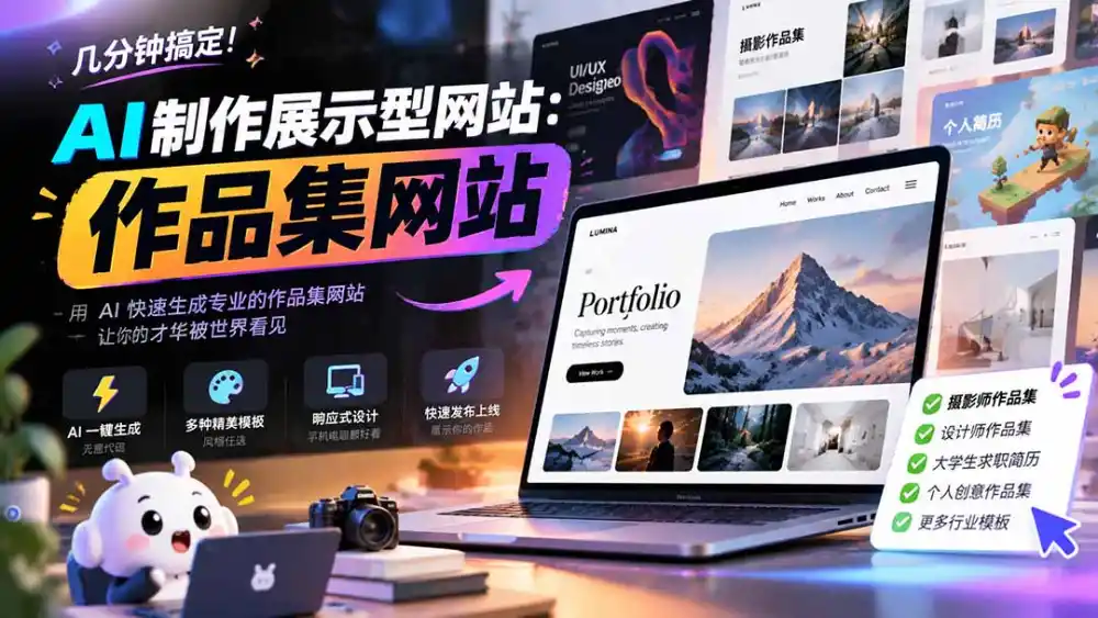 几分钟搞定，AI制作展示型网站制作：作品集网站，用AI快速生成专业的作品集网站，接单变现！-来缘阁