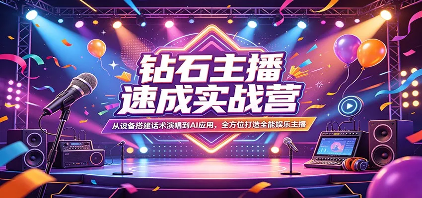 钻石主播速成实战营：从设备搭建话术演唱到AI应用，全方位打造全能娱乐主播-来缘阁