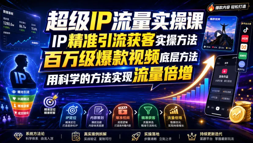 超级IP流量实操课,IP精准引流获客实操方法,百万级爆款视频底层方法,用科学的方法实现流量倍增-来缘阁