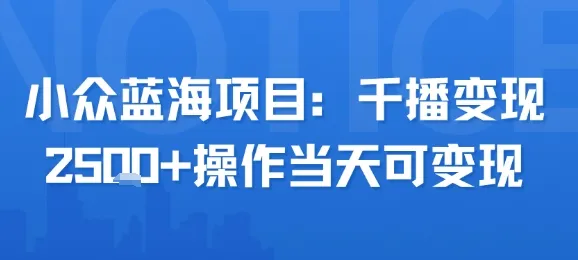 小众蓝海项目,千播变现2.5k+操作当天可变现-来缘阁