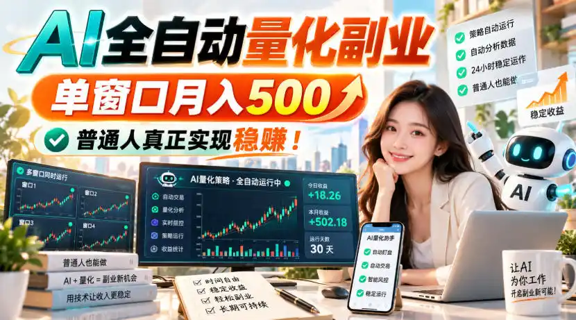 AI全自动量化副业，单窗口月入500，普通人真正实现稳賺！【揭秘】-来缘阁