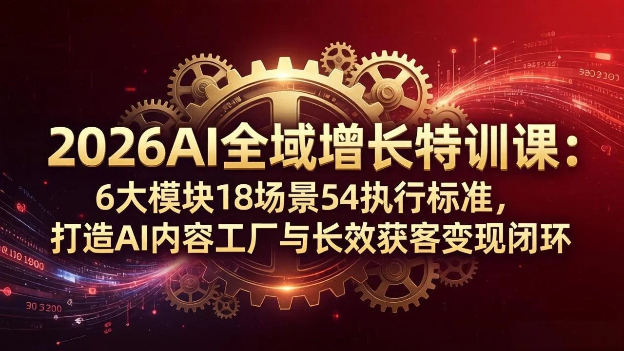 2026AI全域增长特训课：6大模块18场景54执行标准，打造AI内容工厂与长效获客变现闭环-来缘阁