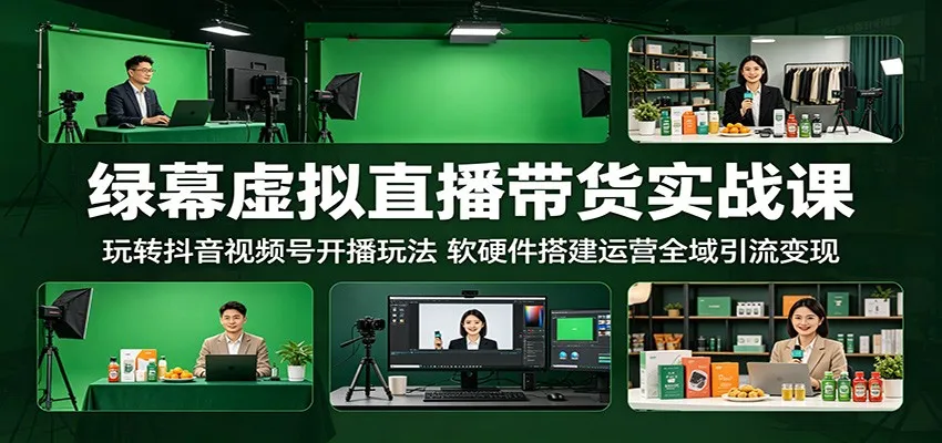 绿幕虚拟直播带货实战课：玩转抖音视频号开播玩法，软硬件搭建运营全域引流变现-来缘阁