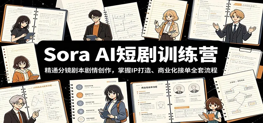 Sora AI短剧训练营：精通分镜剧本剧情创作，掌握IP打造、商业化接单全套流程-来缘阁