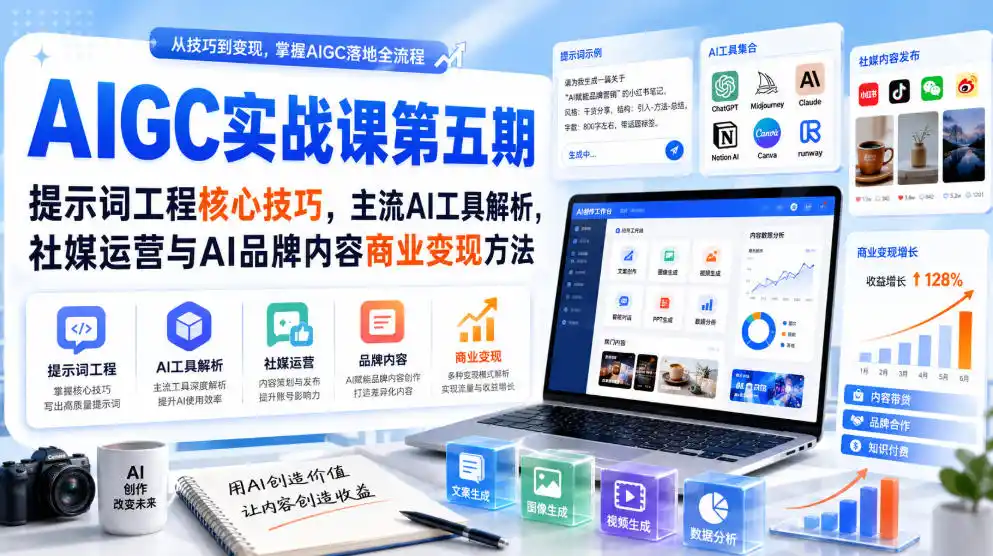刺猬星球·AIGC实战课第五期，提示词工程核心技巧，主流AI工具解析，社媒运营与AI品牌内容商业变现方法-来缘阁