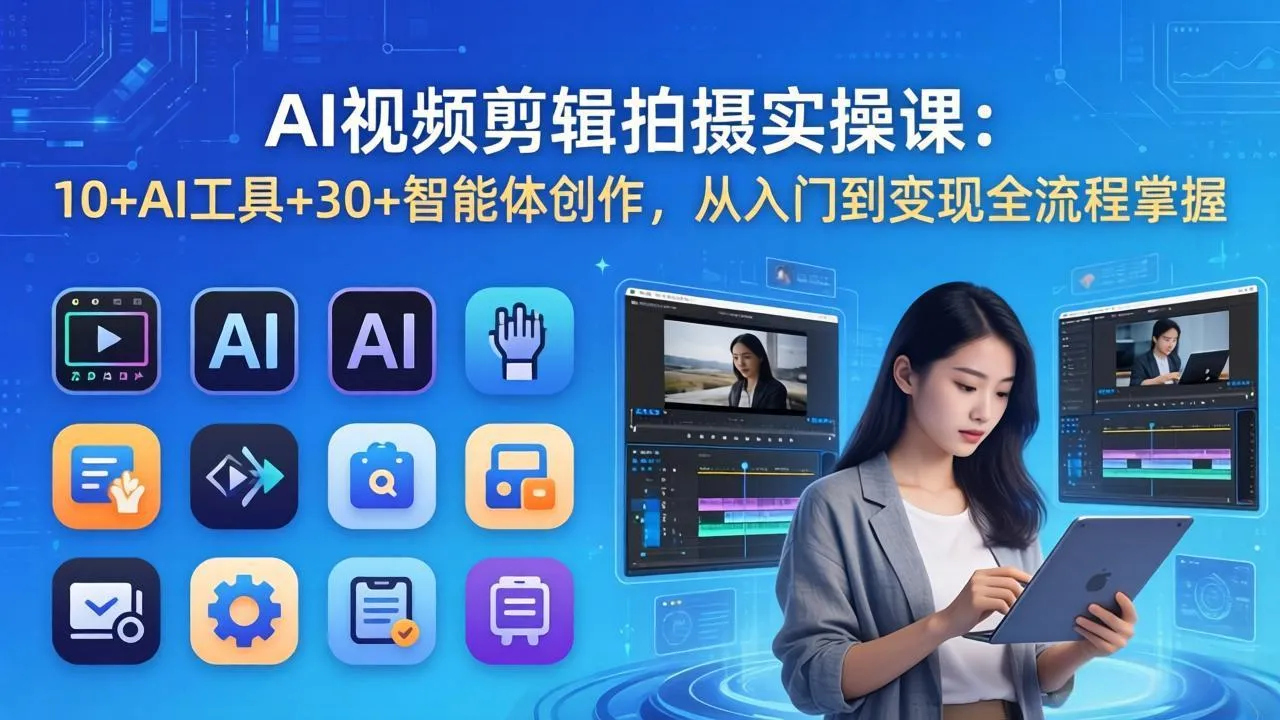 AI 视频剪辑拍摄实操课:10+AI工具+30+智能体创作,从入门到变现全流程掌握-来缘阁