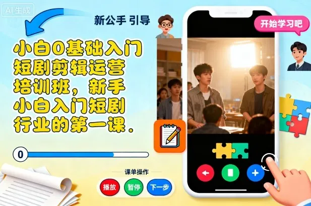 小白0基础入门短剧剪辑运营培训班，新手小白入门短剧行业的第一课-来缘阁