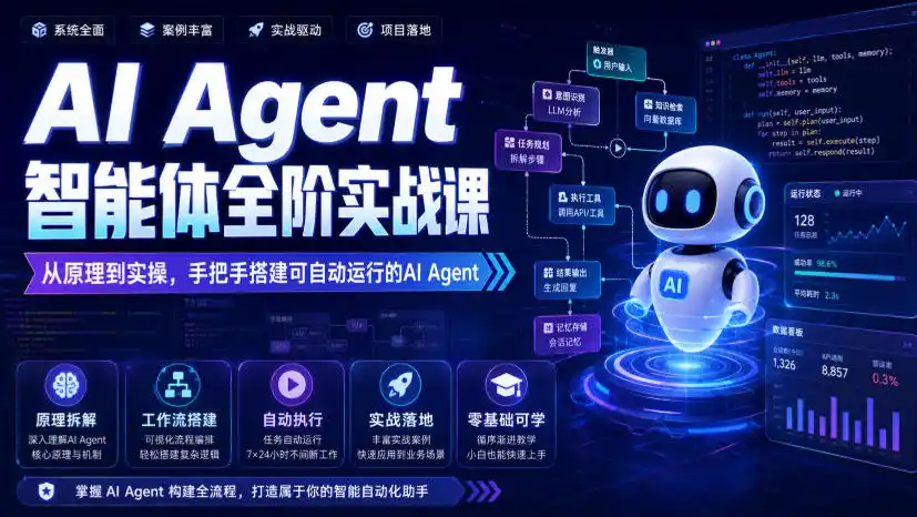 AI Agent智能体全阶实战课,从原理到实操,手把手搭建可自动运行的AI Agent-来缘阁