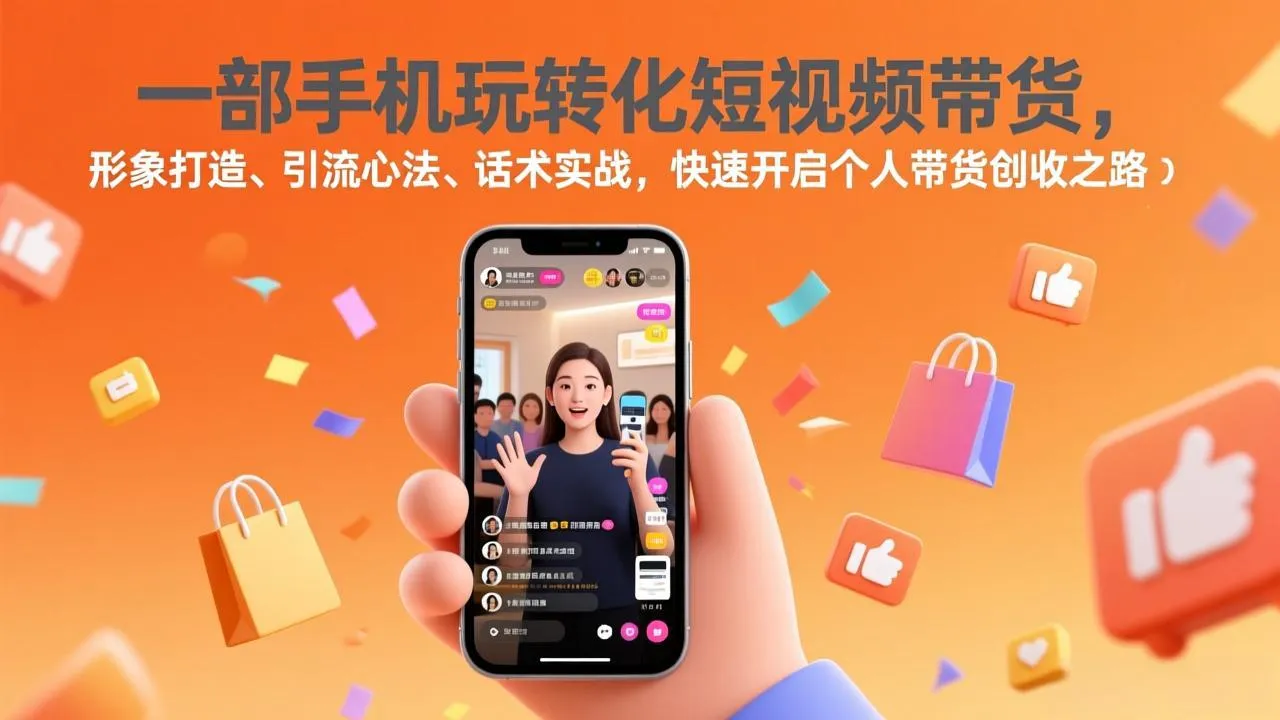一部手机玩转化短视频带货，形象打造、引流心法、话术实战，快速开启个人带货创收之路-来缘阁