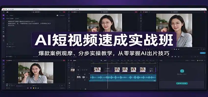 AI短视频速成实战班:爆款案例观摩、分步实操教学,从零掌握AI出片技巧-来缘阁