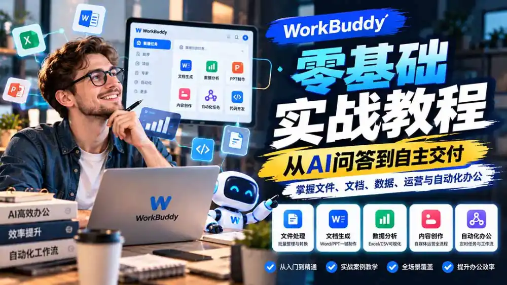 WorkBuddy零基础实战教程:从AI问答到自主交付,掌握文件、文档、数据、运营与自动化办公-来缘阁