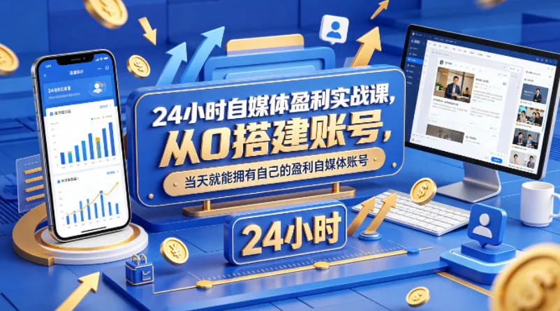 24小时自媒体盈利实战课，从0搭建账号，当天就能拥有自己的盈利自媒体账号-来缘阁