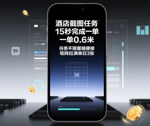 酒店截图任务，15秒完成一单，一单0.6米，任务不限量随便接，矩阵拉满单日3张【揭秘】-来缘阁