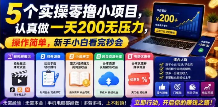 5个实操零撸小项目,认真做一天200无压力,操作简单,新手小白看完秒会【揭秘】-来缘阁