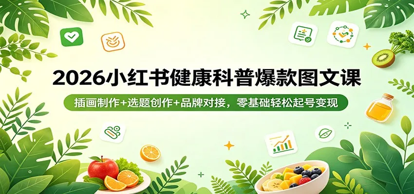 2026小红书健康科普爆款图文课：插画制作+选题创作+品牌对接，零基础轻松起号变现-来缘阁