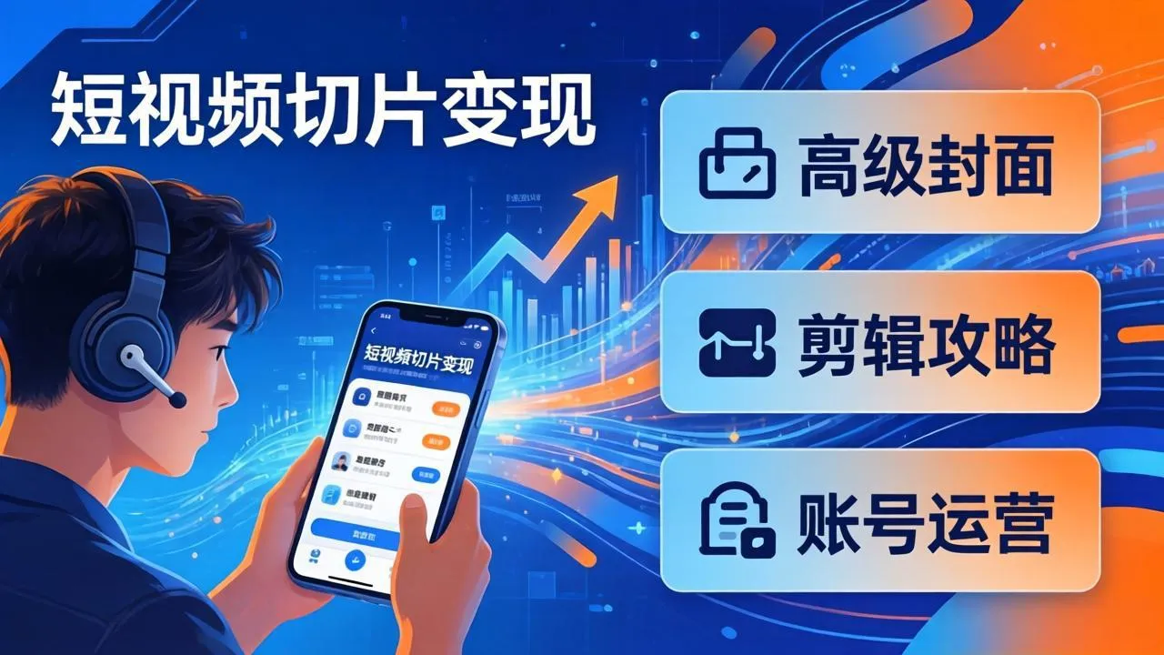 短视频切片变现速成班2.0：高级封面+剪辑攻略+账号运营，0基础小白快速入局副业-来缘阁