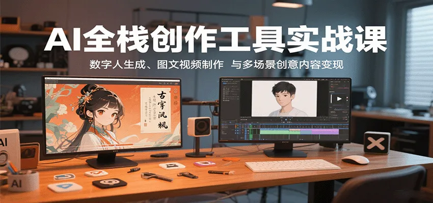 AI全栈创作工具实战课:数字人生成、图文视频制作与多场景创意内容变现-来缘阁