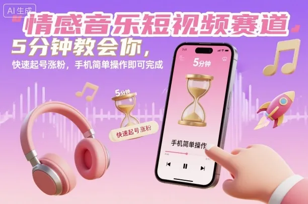 情感音乐短视频赛道,5分钟教会你,快速起号涨粉,手机简单操作即可完成-来缘阁
