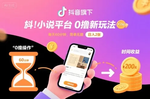 抖音旗下小说平台0撸新玩法，每天挂G60分钟，简单无脑，日入2张【揭秘】-来缘阁