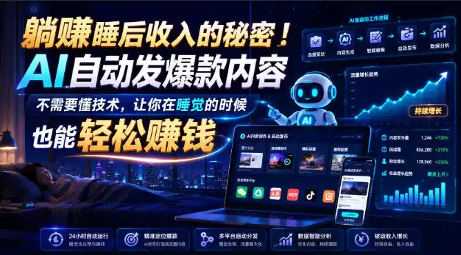 躺賺睡后收入的秘密！AI自动发爆款内容，不需要懂技术，让你在睡觉的时候也能轻松賺钱【原创双语字幕】-来缘阁