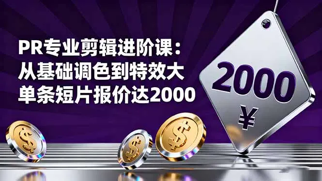 PR专业剪辑进阶课：从基础调色到特效大片的进阶技能，单条短片报价达2000-来缘阁