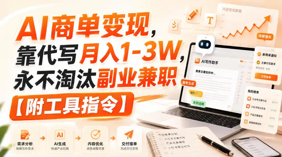 AI商单变现,靠代写月入1-3W,永不淘汰副业兼职【附工具指令】【揭秘】-来缘阁